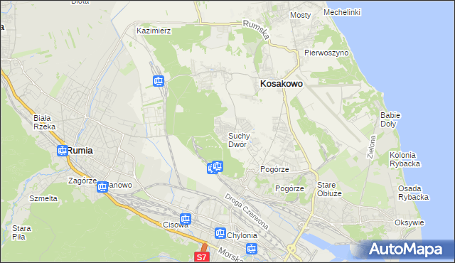 mapa Suchy Dwór gmina Kosakowo, Suchy Dwór gmina Kosakowo na mapie Targeo