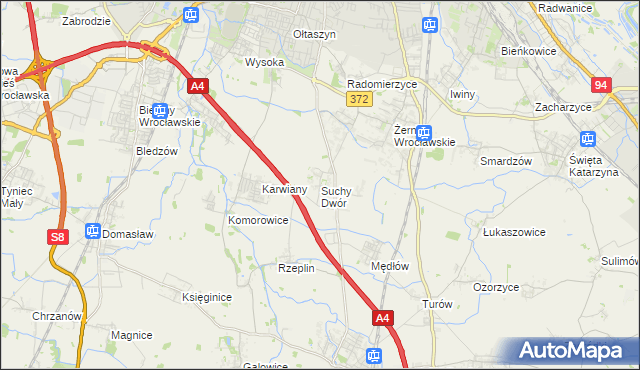 mapa Suchy Dwór gmina Żórawina, Suchy Dwór gmina Żórawina na mapie Targeo