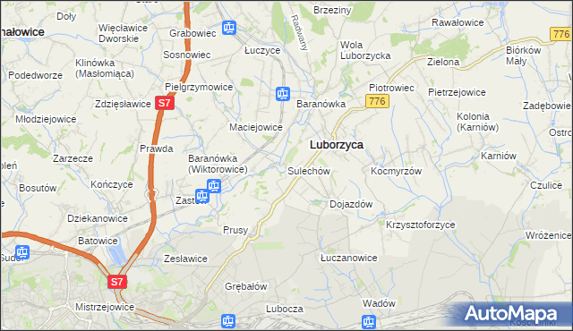 mapa Sulechów gmina Kocmyrzów-Luborzyca, Sulechów gmina Kocmyrzów-Luborzyca na mapie Targeo