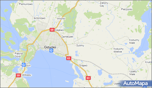 mapa Sulimy gmina Giżycko, Sulimy gmina Giżycko na mapie Targeo