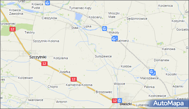 mapa Suliszewice gmina Błaszki, Suliszewice gmina Błaszki na mapie Targeo