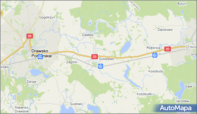 mapa Suliszewo gmina Drawsko Pomorskie, Suliszewo gmina Drawsko Pomorskie na mapie Targeo