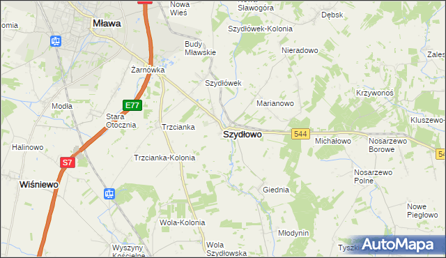 mapa Szydłowo powiat mławski, Szydłowo powiat mławski na mapie Targeo