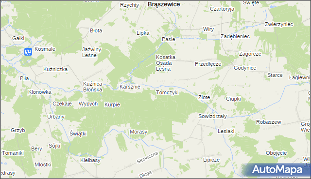 mapa Tomczyki gmina Brąszewice, Tomczyki gmina Brąszewice na mapie Targeo