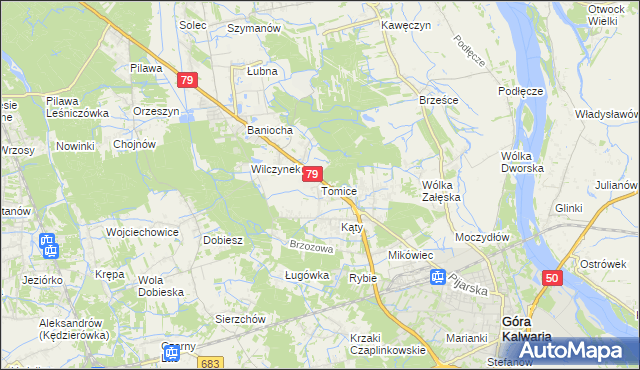 mapa Tomice gmina Góra Kalwaria, Tomice gmina Góra Kalwaria na mapie Targeo