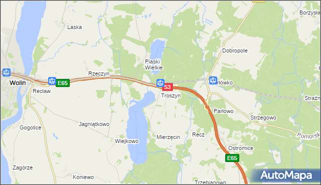 mapa Troszyn gmina Wolin, Troszyn gmina Wolin na mapie Targeo