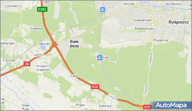 mapa Trzciniec gmina Białe Błota, Trzciniec gmina Białe Błota na mapie Targeo