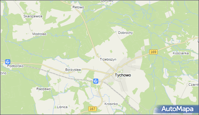 mapa Trzebiszyn gmina Tychowo, Trzebiszyn gmina Tychowo na mapie Targeo