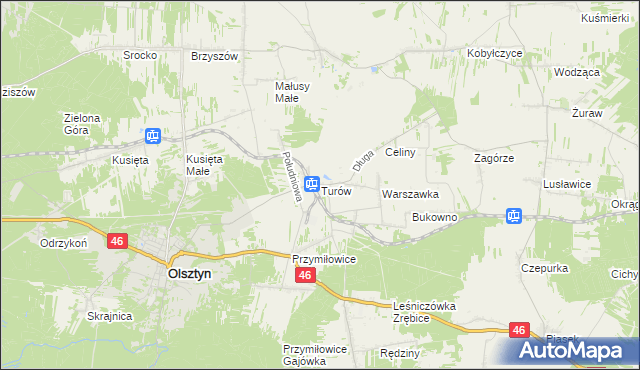 mapa Turów gmina Olsztyn, Turów gmina Olsztyn na mapie Targeo