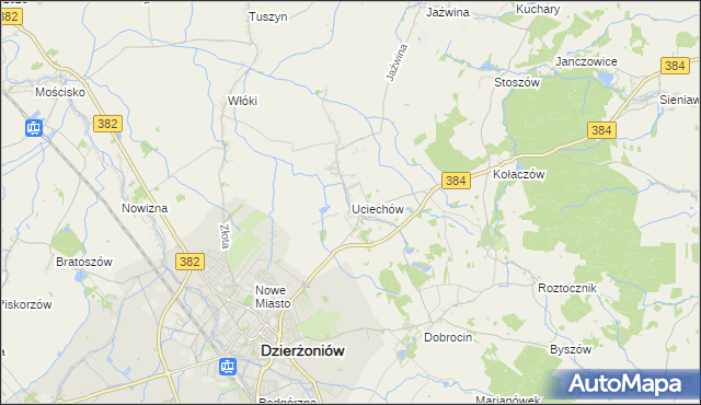 mapa Uciechów gmina Dzierżoniów, Uciechów gmina Dzierżoniów na mapie Targeo