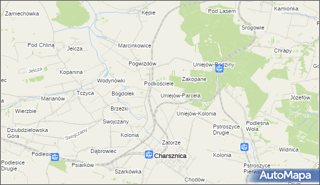 mapa Uniejów-Parcela, Uniejów-Parcela na mapie Targeo