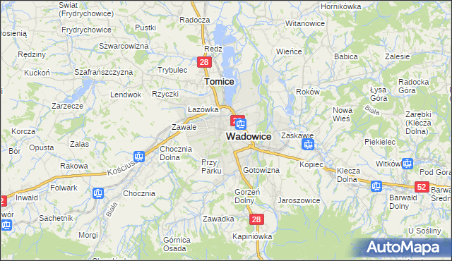 mapa Wadowice, Wadowice na mapie Targeo