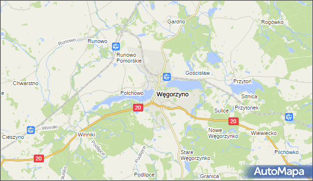 mapa Węgorzyno, Węgorzyno na mapie Targeo
