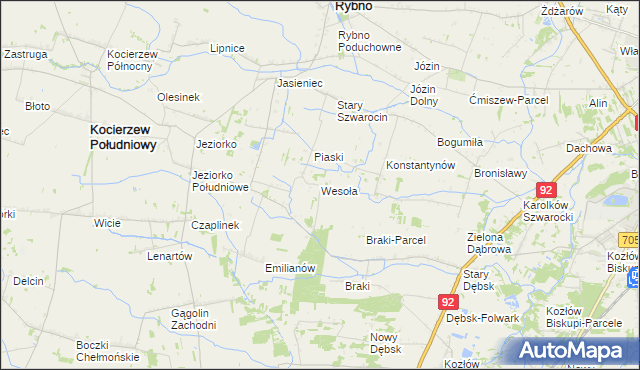 mapa Wesoła gmina Rybno, Wesoła gmina Rybno na mapie Targeo