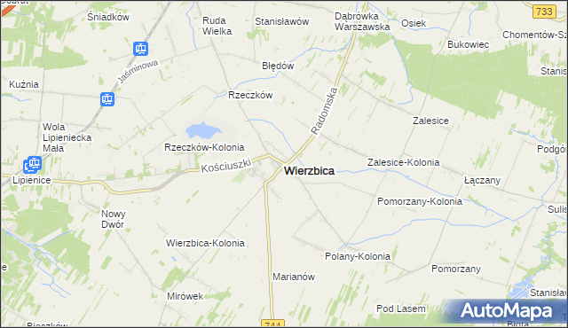 mapa Wierzbica powiat radomski, Wierzbica powiat radomski na mapie Targeo