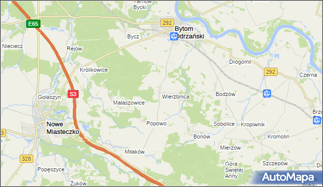 mapa Wierzbnica gmina Bytom Odrzański, Wierzbnica gmina Bytom Odrzański na mapie Targeo