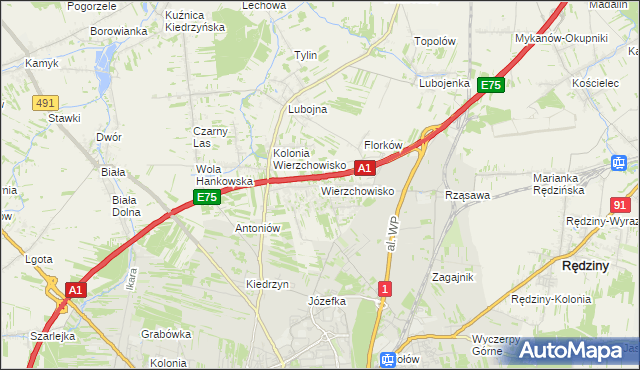mapa Wierzchowisko gmina Mykanów, Wierzchowisko gmina Mykanów na mapie Targeo