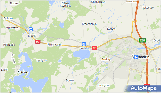 mapa Wilkowo gmina Świebodzin, Wilkowo gmina Świebodzin na mapie Targeo