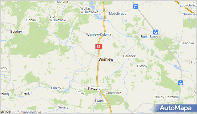 mapa Wiśniew powiat siedlecki, Wiśniew powiat siedlecki na mapie Targeo
