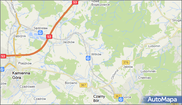 mapa Witków gmina Czarny Bór, Witków gmina Czarny Bór na mapie Targeo