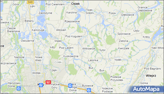 mapa Witkowice gmina Kęty, Witkowice gmina Kęty na mapie Targeo