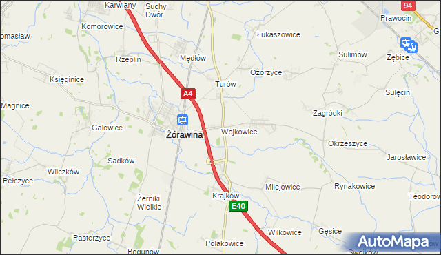 mapa Wojkowice gmina Żórawina, Wojkowice gmina Żórawina na mapie Targeo