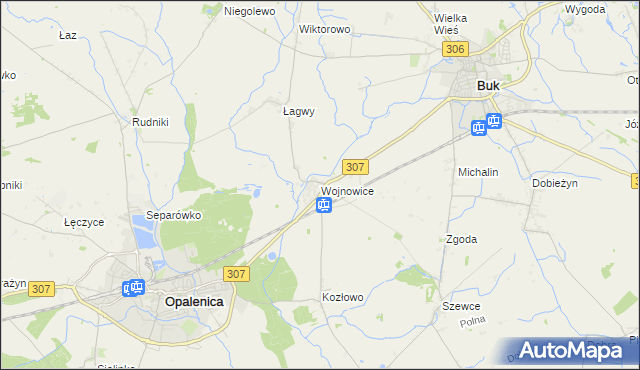 mapa Wojnowice gmina Opalenica, Wojnowice gmina Opalenica na mapie Targeo