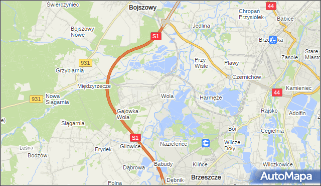 mapa Wola gmina Miedźna, Wola gmina Miedźna na mapie Targeo