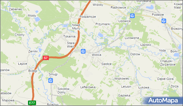 mapa Wolica gmina Chęciny, Wolica gmina Chęciny na mapie Targeo