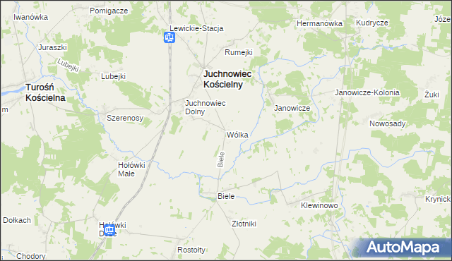mapa Wólka gmina Juchnowiec Kościelny, Wólka gmina Juchnowiec Kościelny na mapie Targeo