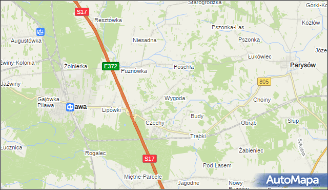 mapa Wygoda gmina Pilawa, Wygoda gmina Pilawa na mapie Targeo