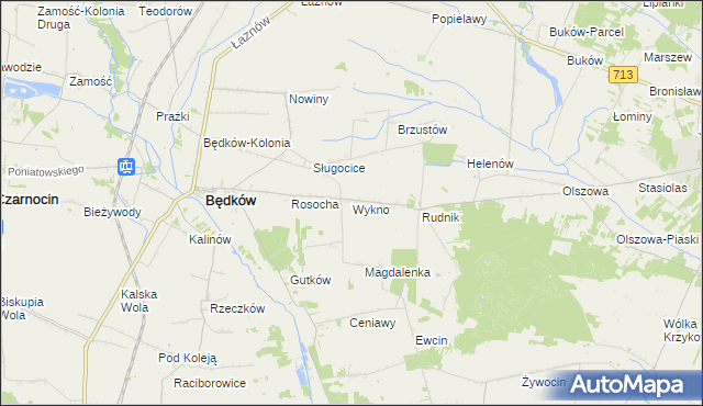 mapa Wykno gmina Będków, Wykno gmina Będków na mapie Targeo