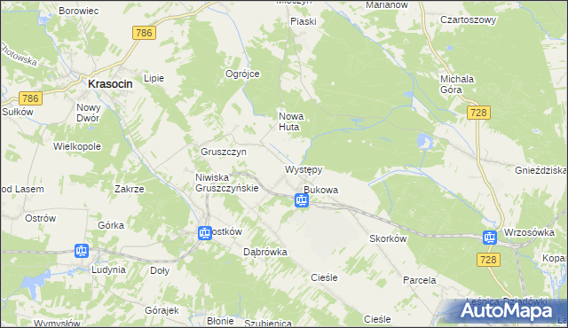 mapa Występy, Występy na mapie Targeo