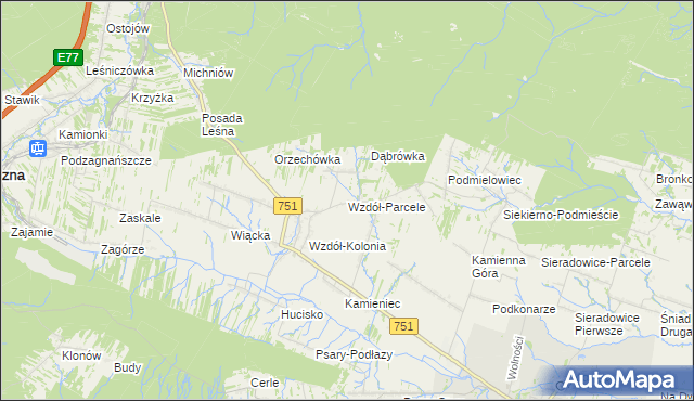 mapa Wzdół-Parcele, Wzdół-Parcele na mapie Targeo