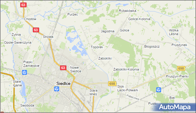 mapa Żabokliki gmina Siedlce, Żabokliki gmina Siedlce na mapie Targeo