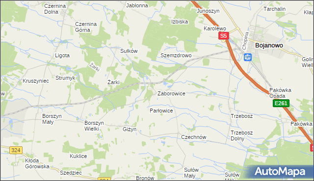 mapa Zaborowice gmina Bojanowo, Zaborowice gmina Bojanowo na mapie Targeo