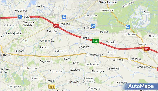 mapa Zagórze gmina Niepołomice, Zagórze gmina Niepołomice na mapie Targeo