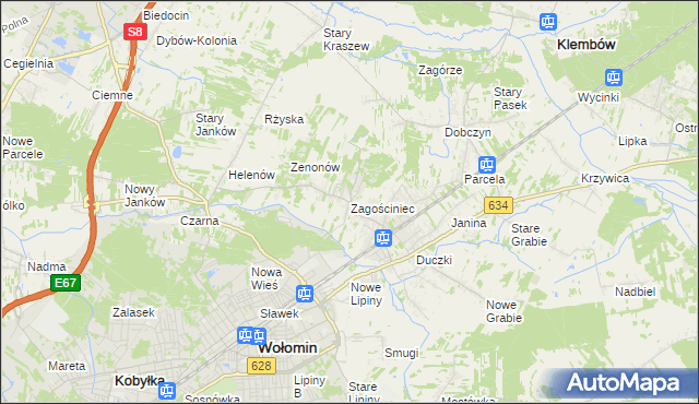 mapa Zagościniec gmina Wołomin, Zagościniec gmina Wołomin na mapie Targeo