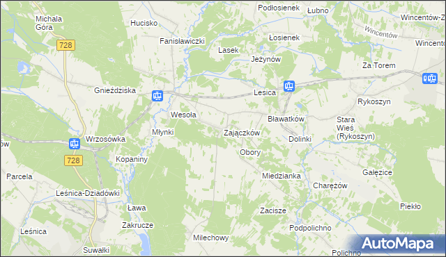 mapa Zajączków gmina Piekoszów, Zajączków gmina Piekoszów na mapie Targeo