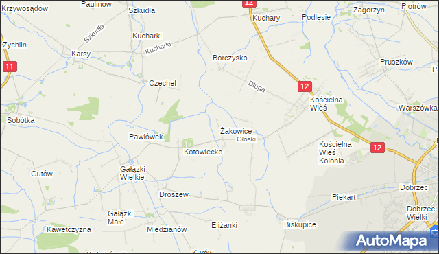 mapa Żakowice gmina Nowe Skalmierzyce, Żakowice gmina Nowe Skalmierzyce na mapie Targeo