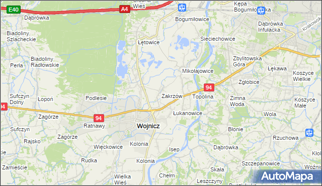 mapa Zakrzów gmina Wojnicz, Zakrzów gmina Wojnicz na mapie Targeo
