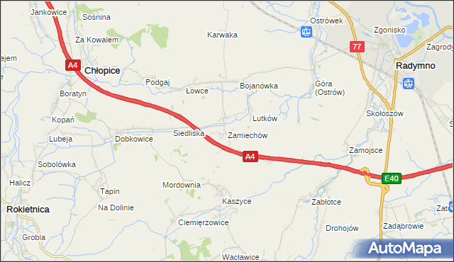 mapa Zamiechów, Zamiechów na mapie Targeo