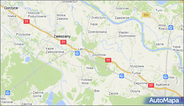 mapa Zbydniów gmina Zaleszany, Zbydniów gmina Zaleszany na mapie Targeo