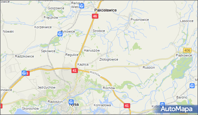 mapa Złotogłowice, Złotogłowice na mapie Targeo