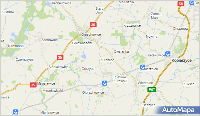 mapa Żurawice gmina Kobierzyce, Żurawice gmina Kobierzyce na mapie Targeo