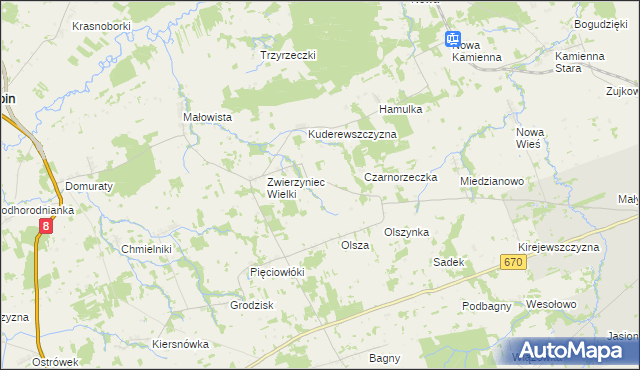 mapa Zwierzyniec Mały gmina Dąbrowa Białostocka, Zwierzyniec Mały gmina Dąbrowa Białostocka na mapie Targeo