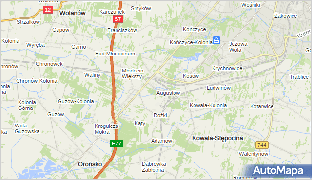 mapa Augustów gmina Kowala, Augustów gmina Kowala na mapie Targeo