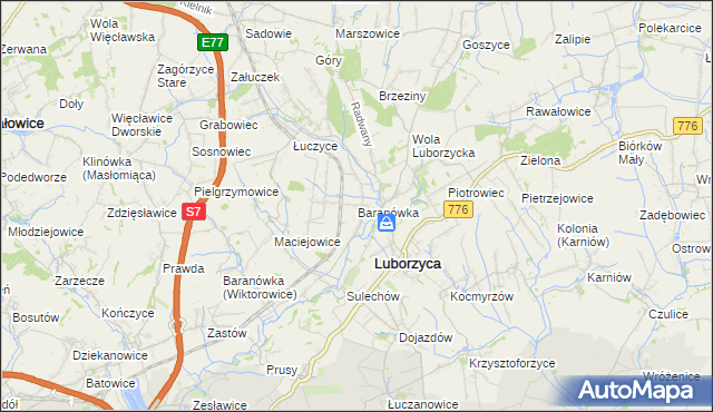 mapa Baranówka gmina Kocmyrzów-Luborzyca, Baranówka gmina Kocmyrzów-Luborzyca na mapie Targeo