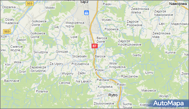 mapa Barcice gmina Stary Sącz, Barcice gmina Stary Sącz na mapie Targeo
