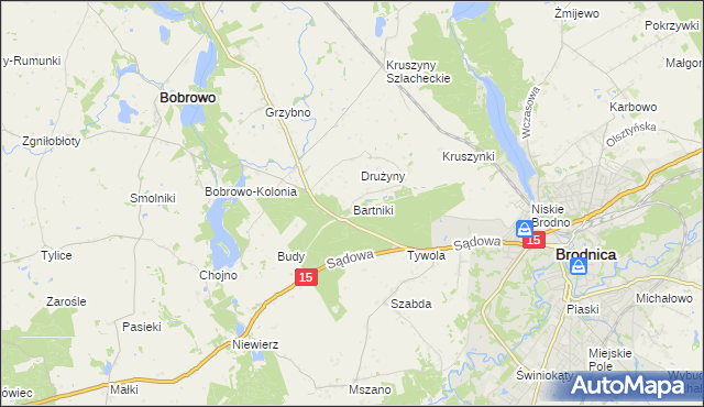 mapa Bartniki gmina Brodnica, Bartniki gmina Brodnica na mapie Targeo